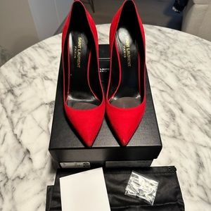 Saint Laurent YSL red velvet shoes size 36. Like new with box. Dust bag, receipt